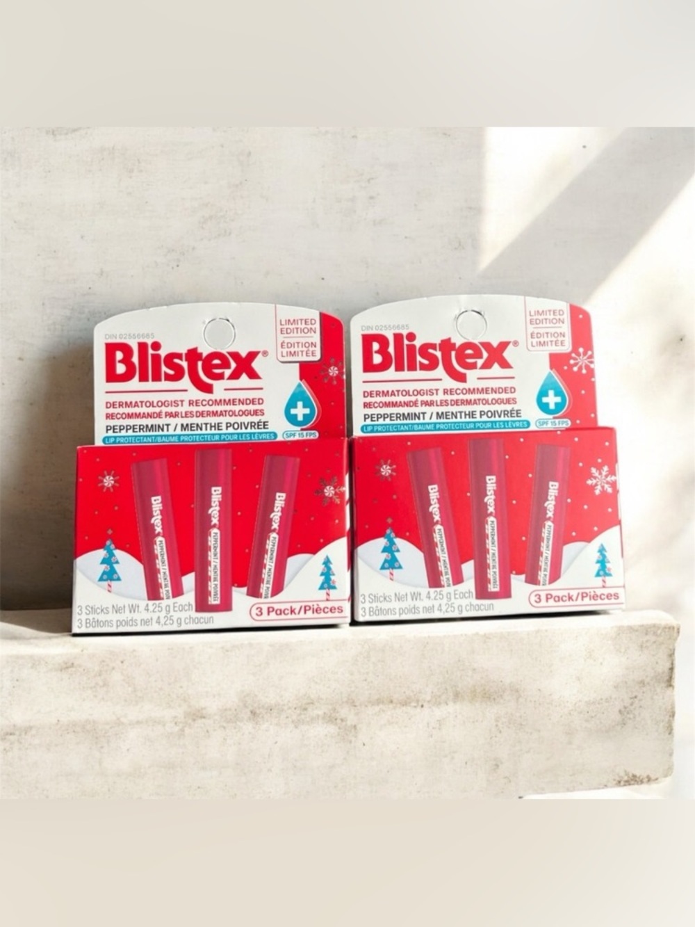 NEW Blistex Limited Edition Peppermint Lip Balm 3-Pack Set of 2 Christmas
